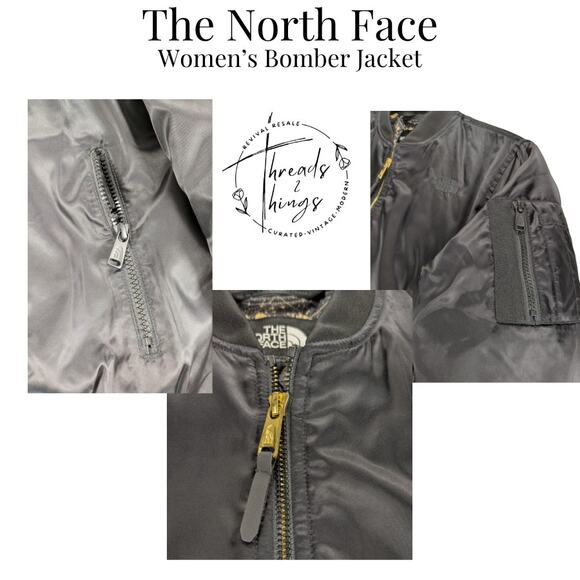 North Face Bomber Jacket Women S Black Athleisure Preppy Stylish Cozy Outerwear - Picture 7 of 12